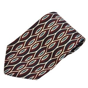 Liberty of London Graphic Silk Mens Neck Tie Burgundy Blue Green Made US 56"
